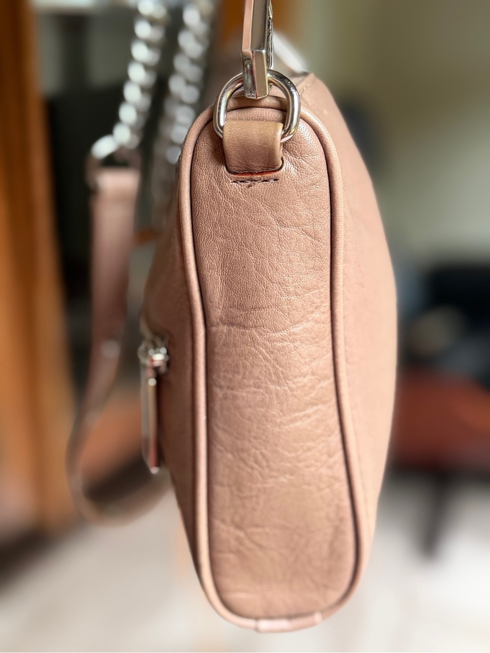 Rebecca Minkoff Shiny Mauve Pink Chain Crossbody Bag Studded Bottom Zipper - Picture 4 of 16
